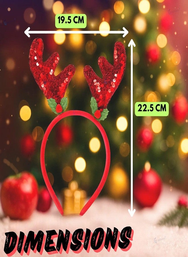 GRAPHENE Christmas Santa Claus Headband With Glitter Reindeer Antlers Design Hairband Shining Sparkle Hair Band Hair Accessories Gift For Women Kids Girls Friends Party Theme Decorations Item - Image 2